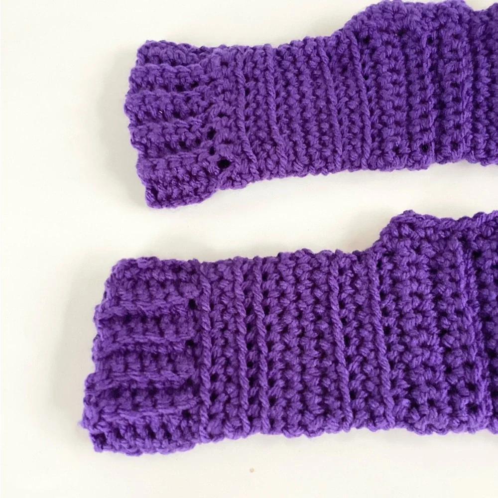 Gloves Fingerless Hand Crafted Crochet Purple Striped